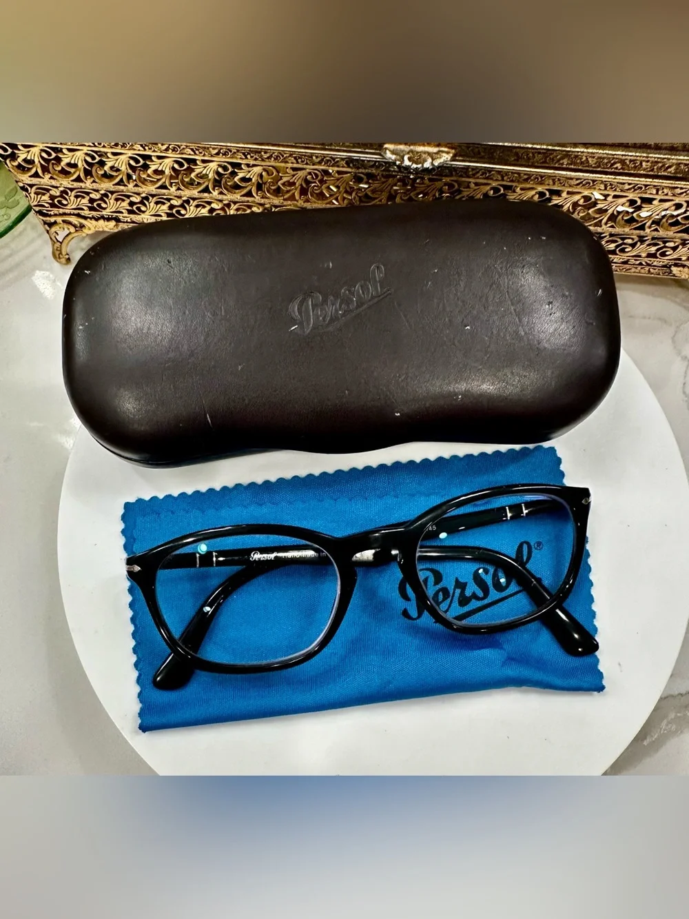 Persol Handmade Italy 3303-V Classic Black Rx Eyeglass Frames, Persol Case/Cloth